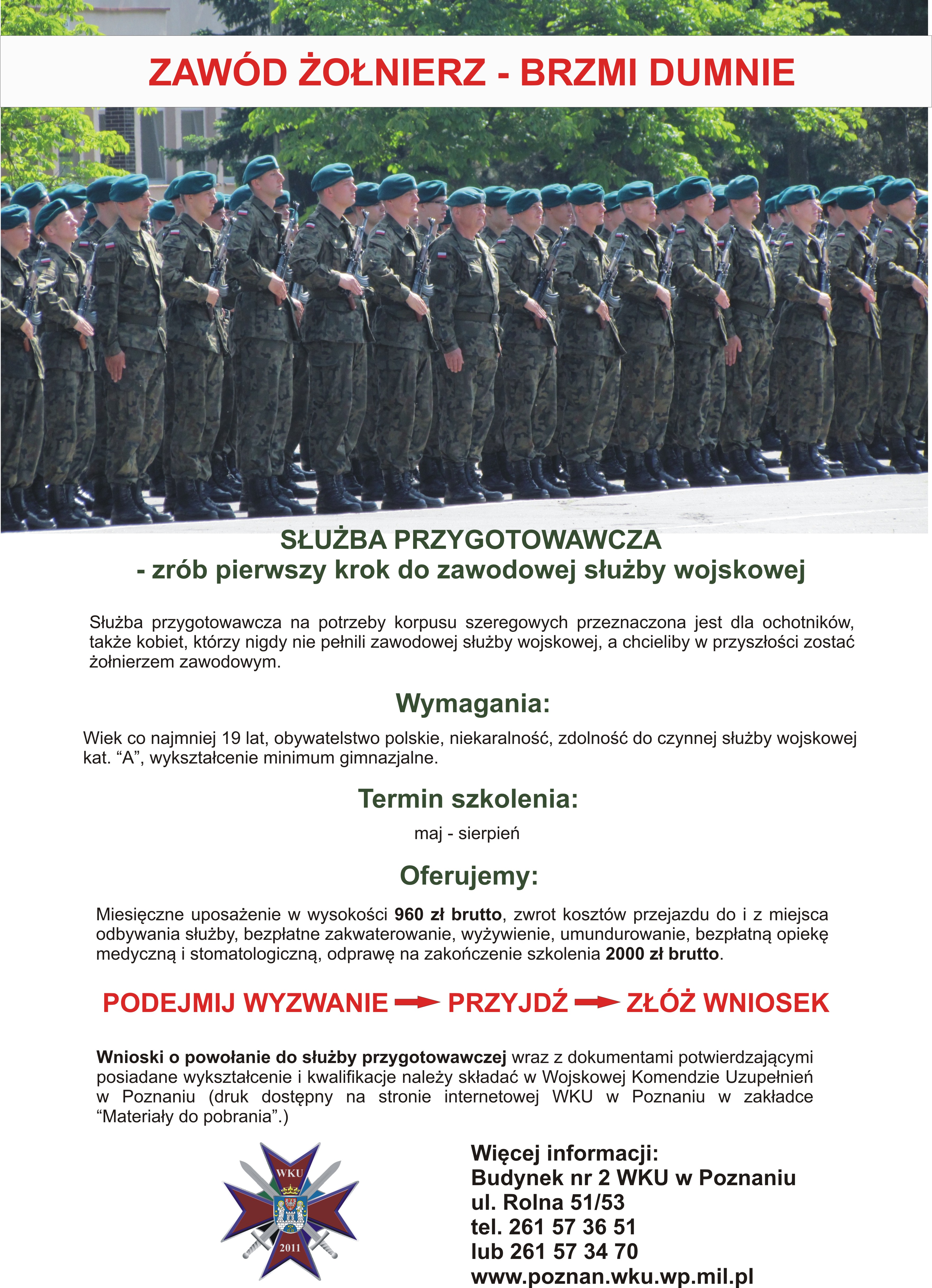 Plakat zachęcający do udziału w naborze do służby przygotowawczej w wojsku polskim